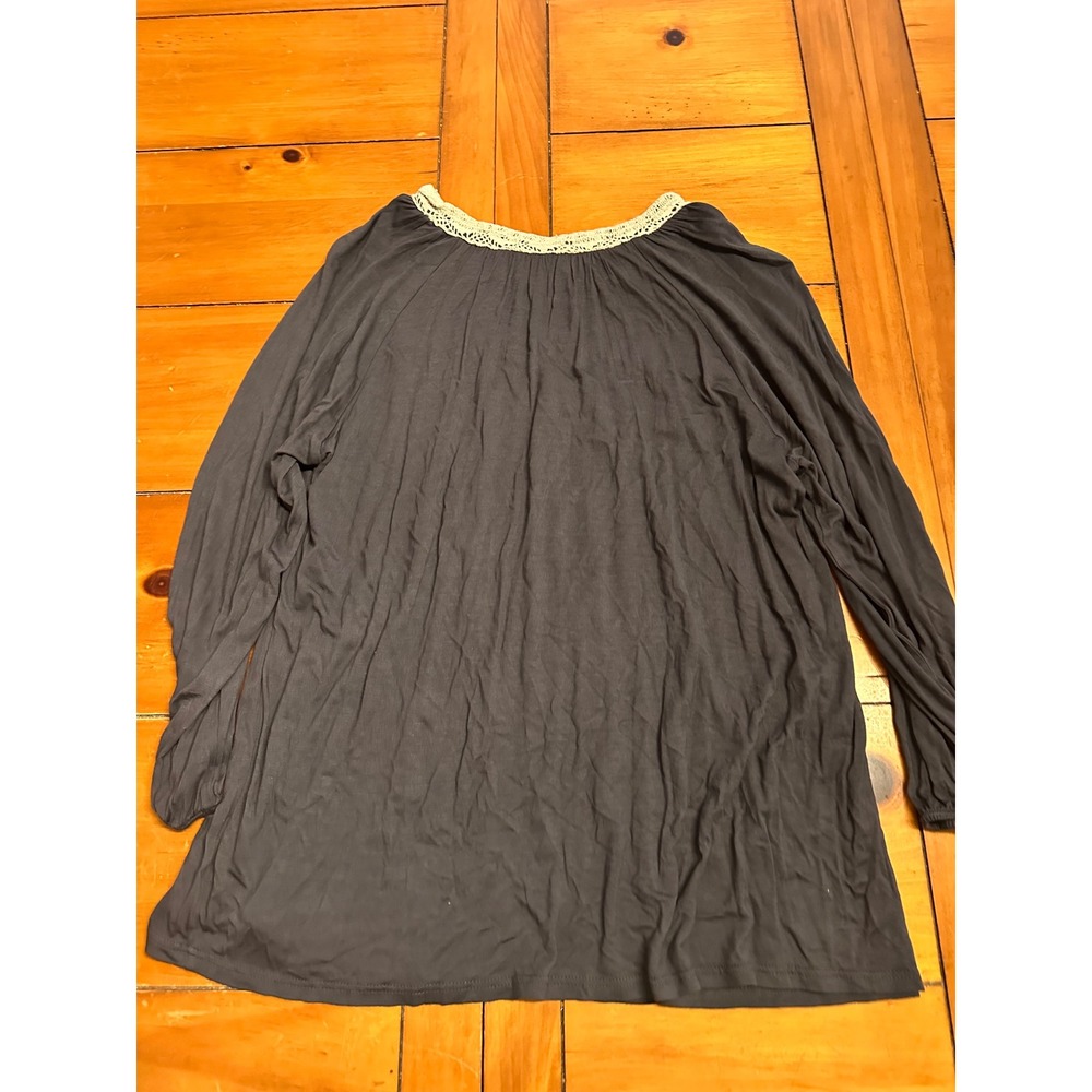 One September Anthropologie Gray Embroidered Sequin Tassel Peasant Blouse Small - Picture 10 of 10